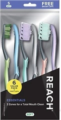 Reach Essentials Toothbrush, Multi-Zoned Angled Soft Bristles, 6 Count