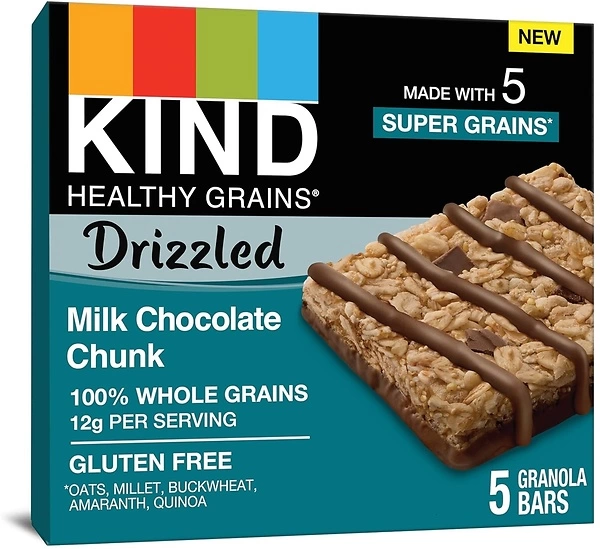 KIND Healthy Grains Bars Drizzled, Milk Chocolate Chunk, Gluten Free, 1.2 Oz, (8 Pack), 40 Count