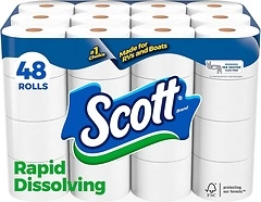 Scott Rapid-Dissolving Toilet Paper, 48 Double Rolls (6 Packs of 8)