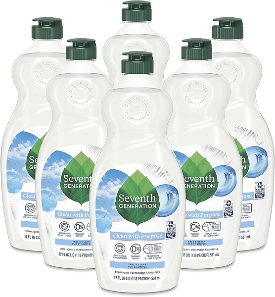 Seventh Generation Dish Liquid Soap Free & Clear, 19 oz, 6 Count