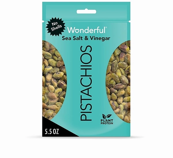Wonderful Pistachios No Shells, Sea Salt & Vinegar Nuts, 5.5 Ounce Resealable Bag, Protein Snacks, Vegan Snacks, Healthy Snacks for Adults