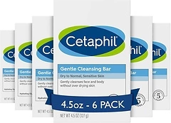 CETAPHIL Gentle Cleansing Bar, 4.5 oz, Dry Sensitive Skin, Non-Comedogenic, 6 Bars