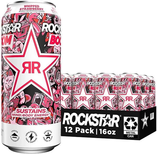 Rockstar Boom Energy Drink, Whipped Strawberry, 16 Fl Oz, 12 Pack