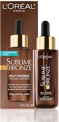 L'Oreal Paris Sublime Bronze Self Tanning Facial Drops with Hyaluronic Acid, Gradual Tan, Fragrance-Free, 1 fl. Oz