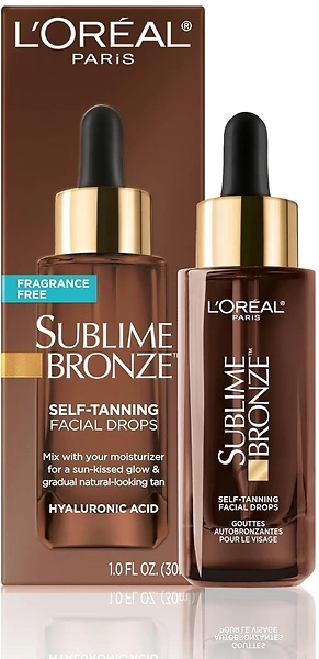 L'Oreal Paris Sublime Bronze Self Tanning Facial Drops with Hyaluronic Acid, Gradual Tan, Fragrance-Free, 1 fl. Oz