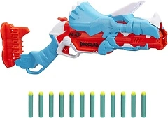NERF DinoSquad Tricera-Blast Dart Blaster, Break-Open 3-Dart Loading, 12 Darts