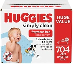 Huggies Simply Clean Fragrance-Free Baby Wipes, 11 Flip-Top Packs (704 Wipes)