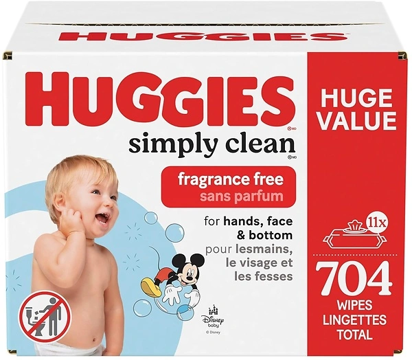 Huggies Simply Clean Fragrance-Free Baby Wipes, 11 Flip-Top Packs (704 Wipes)