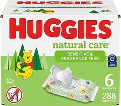 Huggies Natural Care Baby Wipes, Unscented, Hypoallergenic, 288 Wipes in 6 Packs