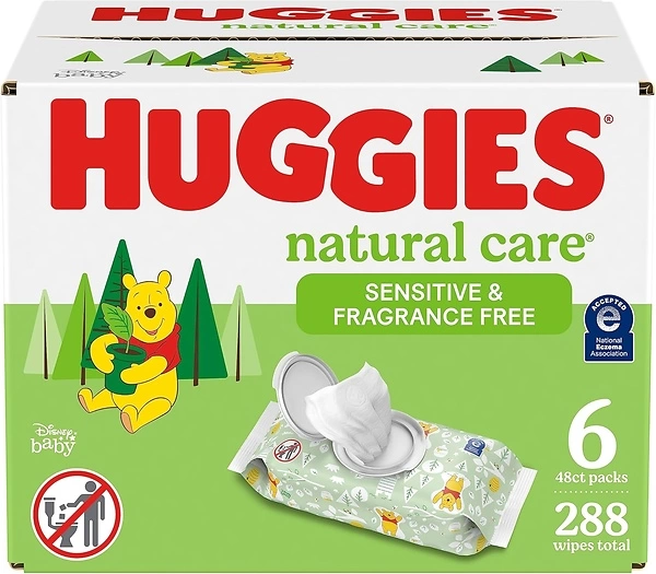 Huggies Natural Care Baby Wipes, Unscented, Hypoallergenic, 288 Wipes in 6 Packs