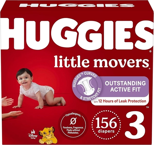 Huggies Size 3 Diapers, Little Movers Baby Diapers, Size 3 (16-28 lbs), 156 Count (6 packs of 26)