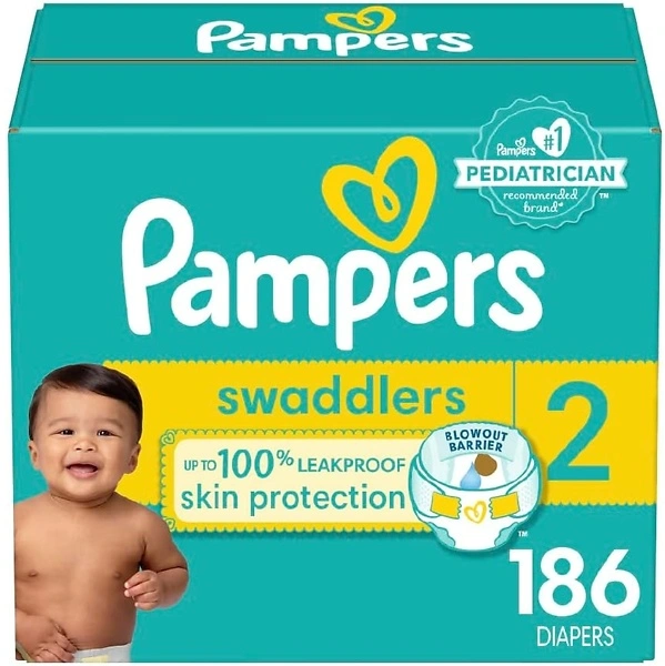 Pampers Baby Diapers - Swaddlers - Size 2, 186 Count, Ultra Absorbent