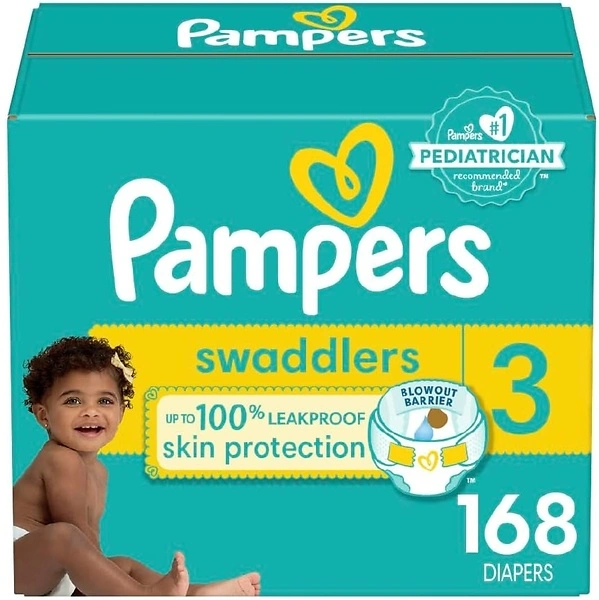 Pampers Swaddlers Diapers - Size 3, One Month Supply (168 Count), Ultra Soft