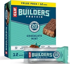 CLIF Builders - Chocolate Mint Flavor - Plant Based Protein Bars - Gluten Free - Non-GMO - Low Glycemic - 20g Protein - 2.4 oz. (12 Pack)