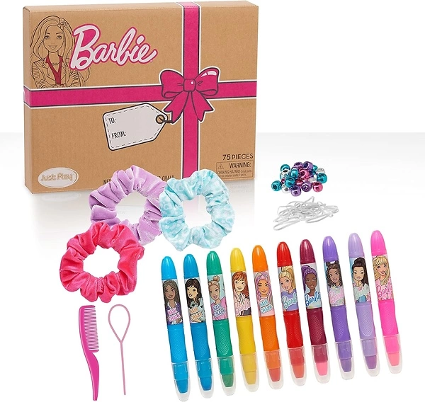 Barbie Deluxe Hair Chalk Salon Set, 75-Piece Hair Accessories Set for Girls, Includes Scrunchies, Hair Beads and Tool