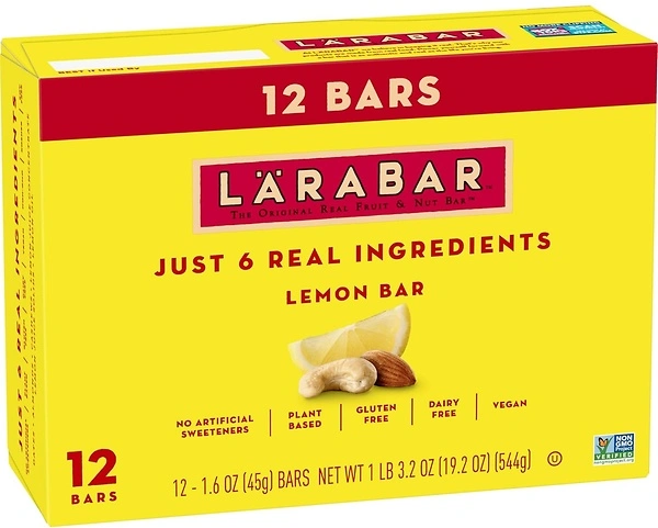 Larabar Lemon Bar, Gluten Free Vegan Fruit & Nut Bars, 1.6 oz bars, 12 ct