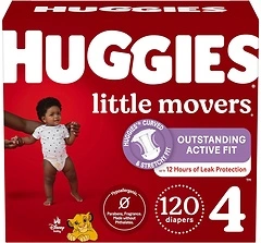Huggies Size 4 Diapers, Little Movers Baby Diapers, Size 4 (22-37 lbs), 120 Count