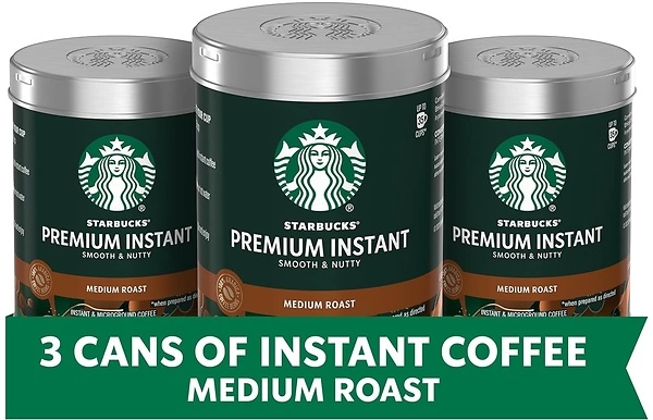 Starbucks Premium Instant Coffee, Medium Roast, 100 Arabica Beans, 3 Pack