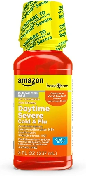 Amazon Basic Care Severe Daytime Cold & Flu, Maximum Strength, 8 fl oz