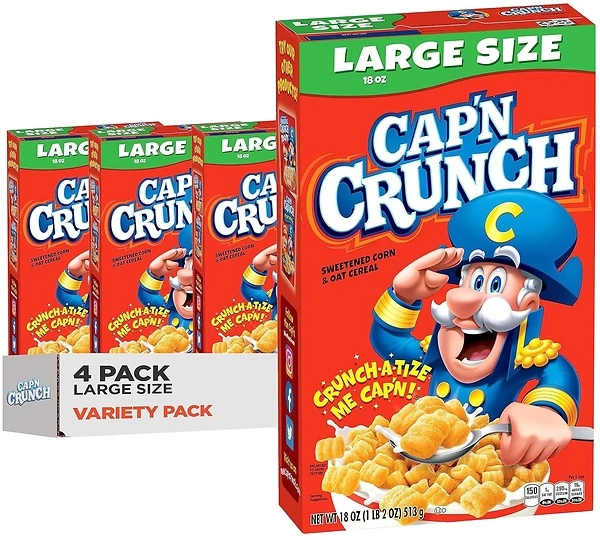 Cap'n Crunch Cereal, Original, Boxes, 18 Oz, Pack of 4