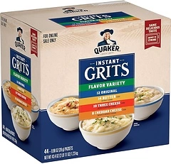 Quaker Instant Grits, 4 Flavor Variety Pack, 0.98oz Packets,44 Count