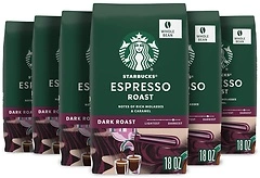 Starbucks Dark Roast Whole Bean Coffee, Espresso Roast, 6 bags (18 oz each)