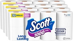 Scott 1000 Trusted Clean Toilet Paper, 32 Rolls, Septic-Safe, 1-Ply Toilet Tissue