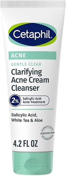Cetaphil Acne Face Wash, Clear Clarifying Cream Cleanser with Salicylic Acid, 4.2oz