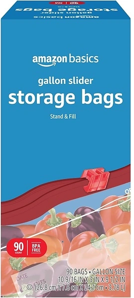 Amazon Basics Slider Gallon Food Storage Bags, BPA Free, 90 Count