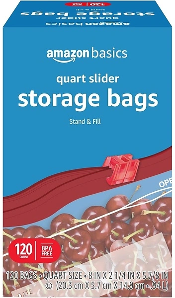 Amazon Basics Slider Quart Food Storage Bags, 120 Count