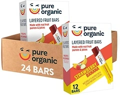 Pure Organic Layered Fruit Bars, Gluten Free, Vegan, Strawberry Banana, 24 Bars