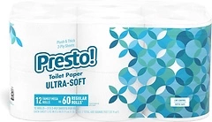 Amazon Brand - Presto! 2-Ply Mega Roll Toilet Paper, Unscented, 12 Rolls