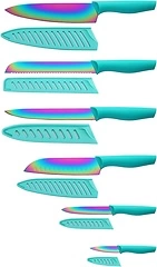 Marco Almond Knife Set, 12-Piece Rainbow Titanium Stainless Steel Knives with Covers
