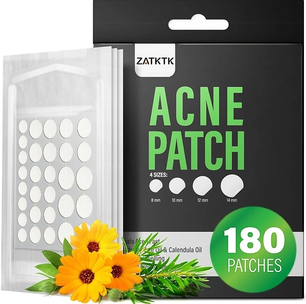 ZATKTK Acne Pimple Patch, Invisible Hydrocolloid w/ Tea Tree & Calendula Oil, 180 Patches