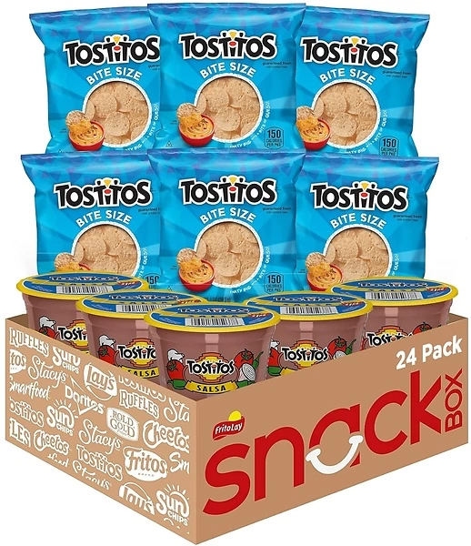Frito Lay Tostitos Bitesize Rounds Chips and Salsa Dip Cups, 24 Count