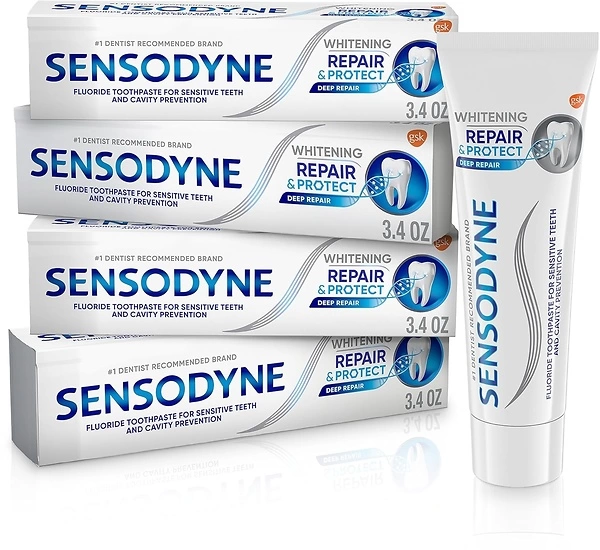 Sensodyne Repair & Protect Whitening Toothpaste, Sensitive Teeth, 3.4 oz, 4 Pack