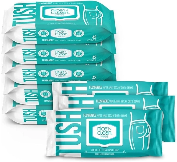 Nice 'N Clean Adult Flushable Wipes, 8 Packs of 42 Wipes, Aloe & Vitamin E