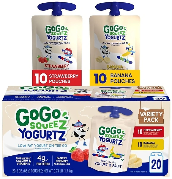 GoGo squeeZ yogurtZ Variety Pack, Strawberry & Banana, 20 Pouches