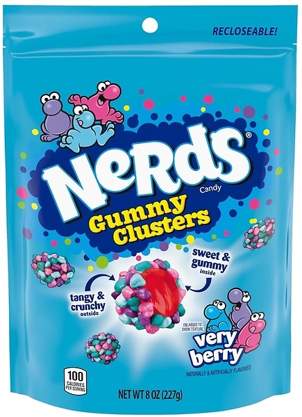 NERDS Gummy Clusters, Candy, Very Berry, Crunchy and Gummy, 8 oz