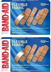 Band-Aid Flexible Fabric Adhesive Bandages, Assorted Sizes, Twin Pack, 2 x 100 ct