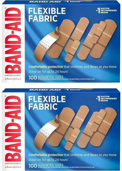Band-Aid Flexible Fabric Adhesive Bandages, Assorted Sizes, Twin Pack, 2 x 100 ct