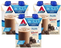 Atkins Dark Chocolate Royale Protein Shake, 15g Protein, Low Glycemic, 2g Net Carb, 1g Sugar, Keto Friendly, 12 Count