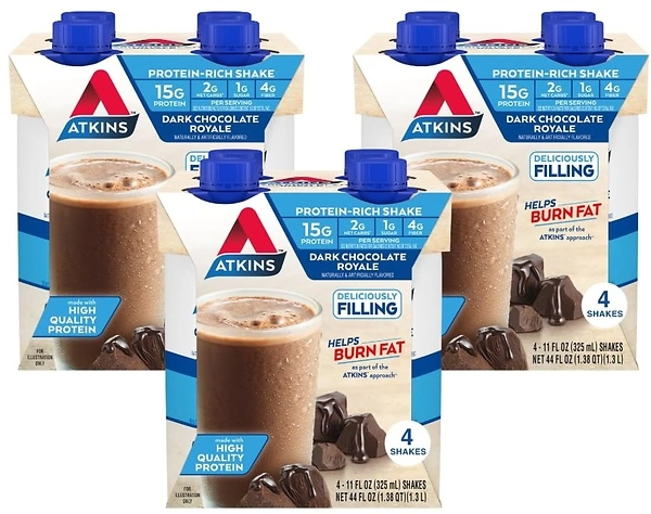 Atkins Dark Chocolate Royale Protein Shake, 15g Protein, Low Glycemic, 2g Net Carb, 1g Sugar, Keto Friendly, 12 Count