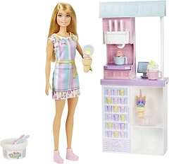 Barbie Ice Cream Shop Playset with Blonde Doll, Machine, Molds, Accessories