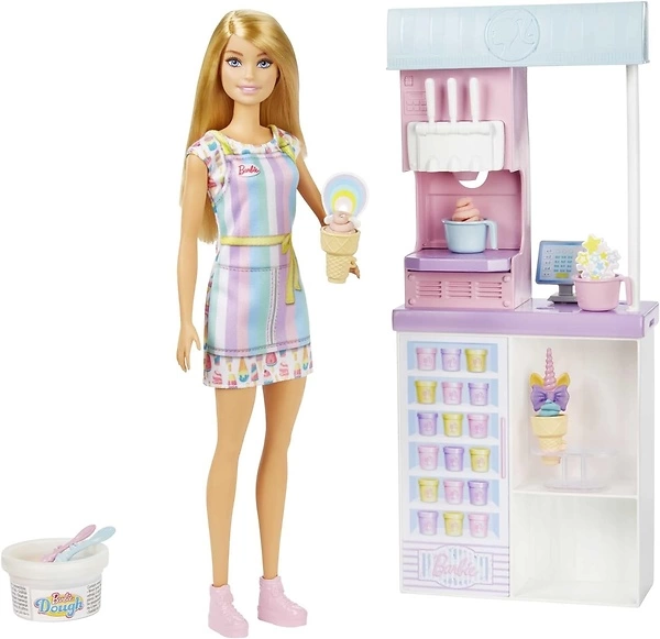 Barbie Ice Cream Shop Playset with Blonde Doll, Machine, Molds, Accessories