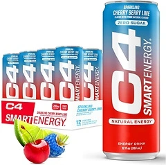Cellucor C4 Smart Energy Drink - Cherry Berry Lime, 200mg Caffeine, 12 Pack