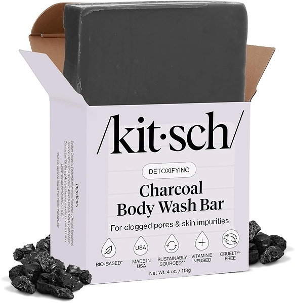 Kitsch Charcoal Soap Body Wash Bar – Detoxifying with Activated Charcoal, 4 oz
