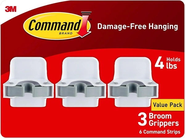 Command Broom and Mop Grippers, 3 Hangers and 6 Strips, Holds up to 4 lb