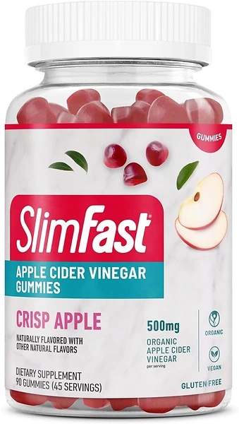 SlimFast Apple Cider Vinegar Gummies, 500mg, Apple Flavor, 45 Servings