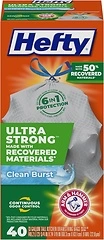 Hefty Ultra Strong Tall Kitchen Trash Bags, Gray, Clean Burst, 13 Gallon, 40 Count